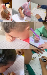 Crianças utilizando o kit